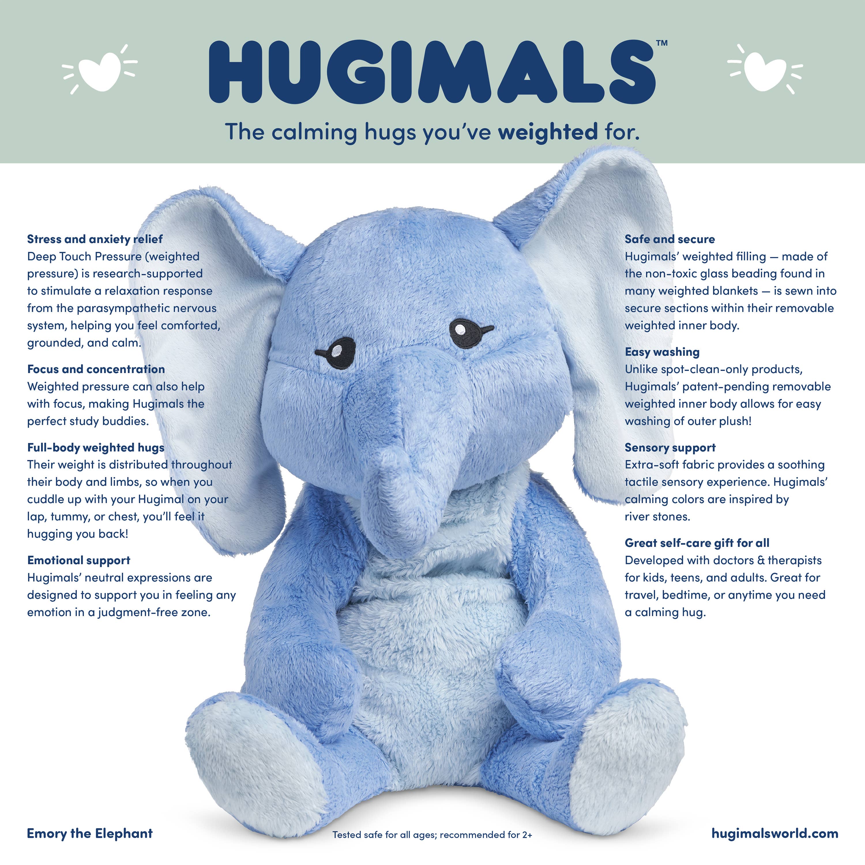 Image of Hugimals World - Hugimals Weighted Self-Care Tools Emory The Elephant